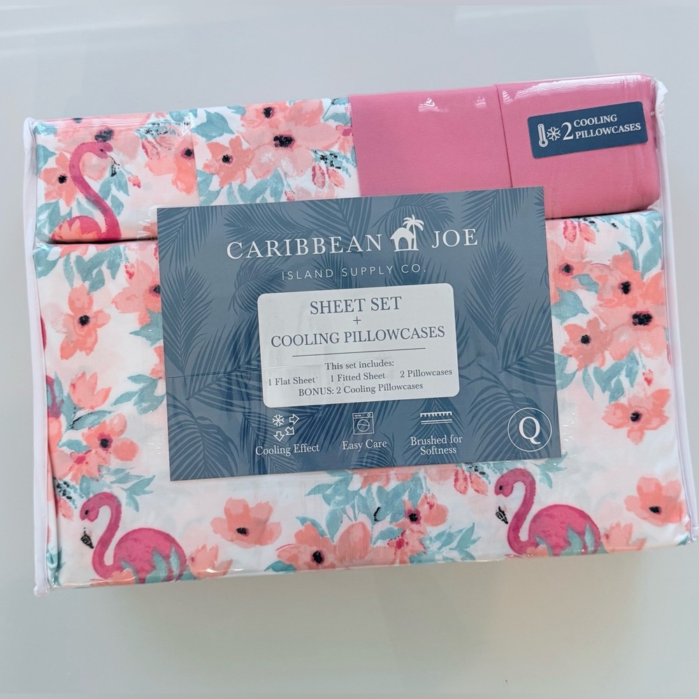Caribbean Joe Floral Flamingo Queen Bed Sheet Set